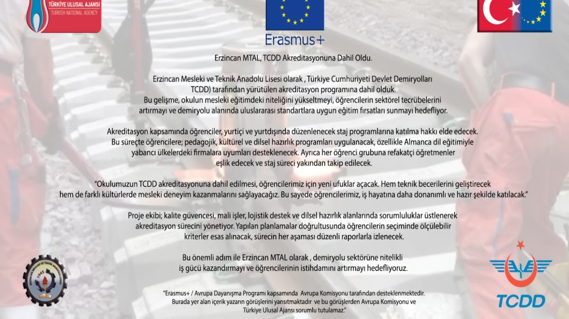 Erzincan MTAL, TCDD Akreditasyonuna Dahil Oldu